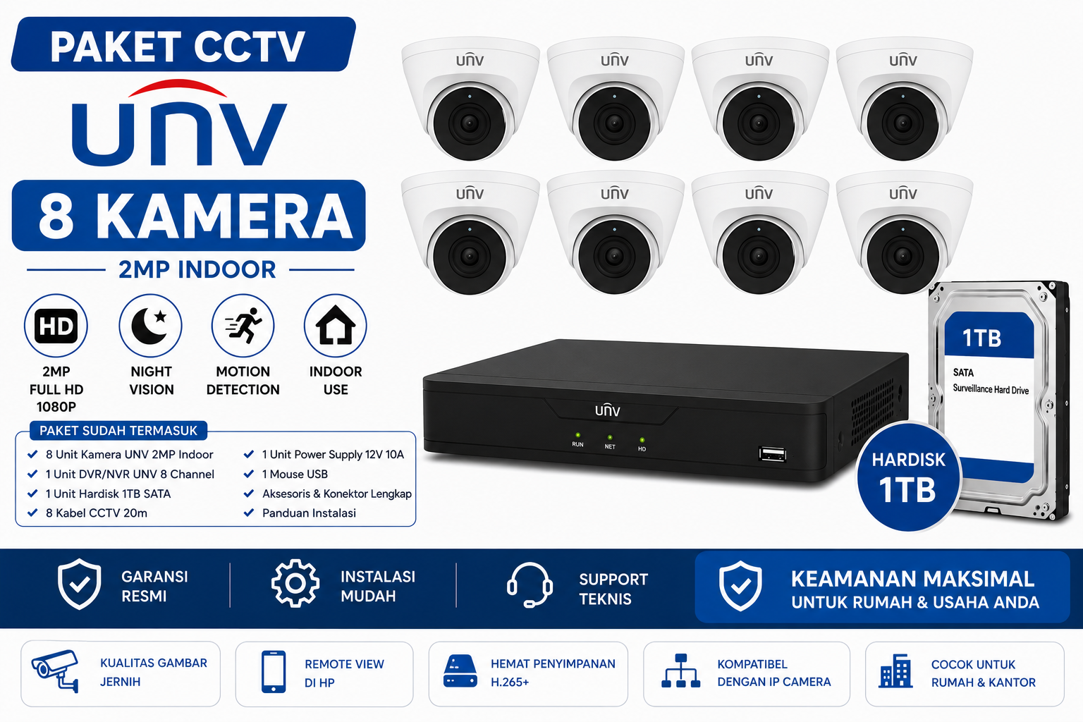 Paket UNV 8 Kamera Full HD